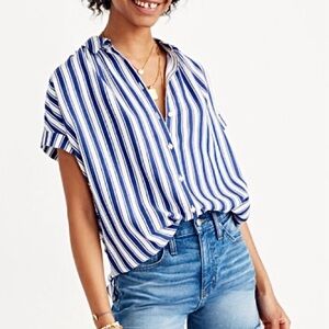 Madewell Central Oversized Oxford Blue Shea Stripe Coastal Sailor Preppy Top XS